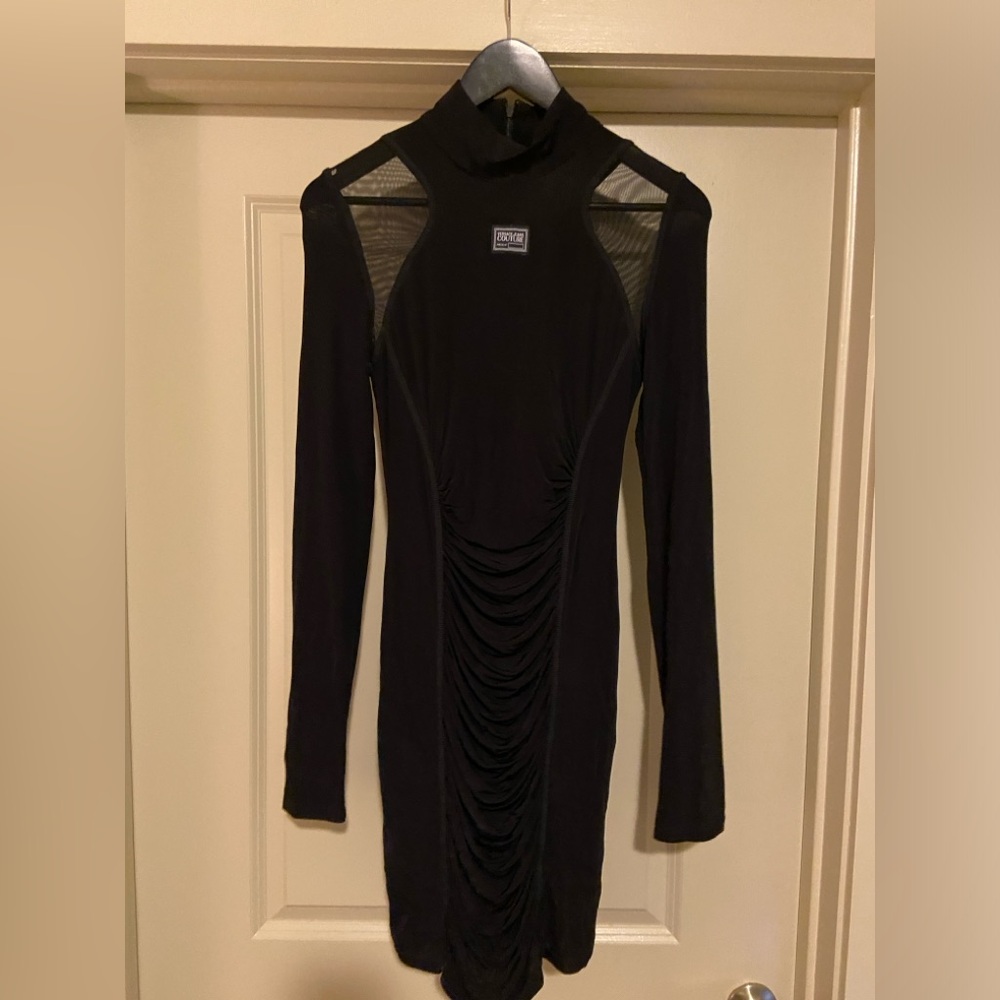 Versace Couture NWOT Black Sheer Stretchy Scrunch Dress